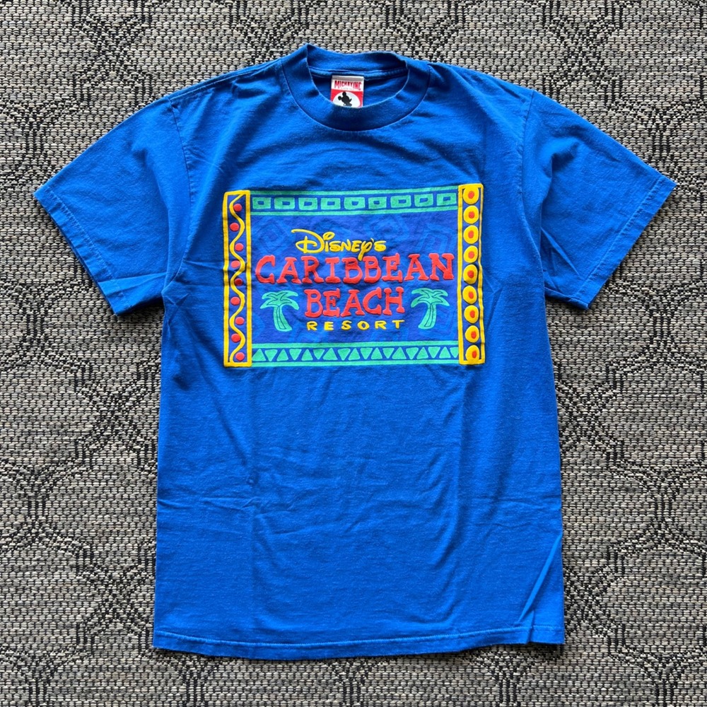 Vintage Disney T-Shirt Mens Large Blue Caribbeanโ Beach Resort Puff Print 90s